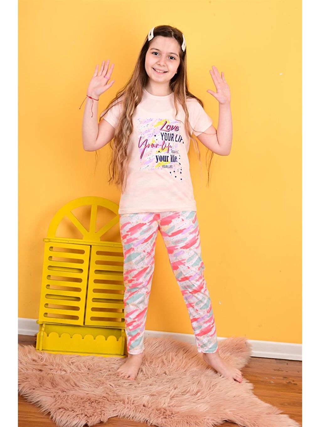 Pembe Kız Çocuk Kısa Kollu Pijama Takımı Your Life Somoın-1