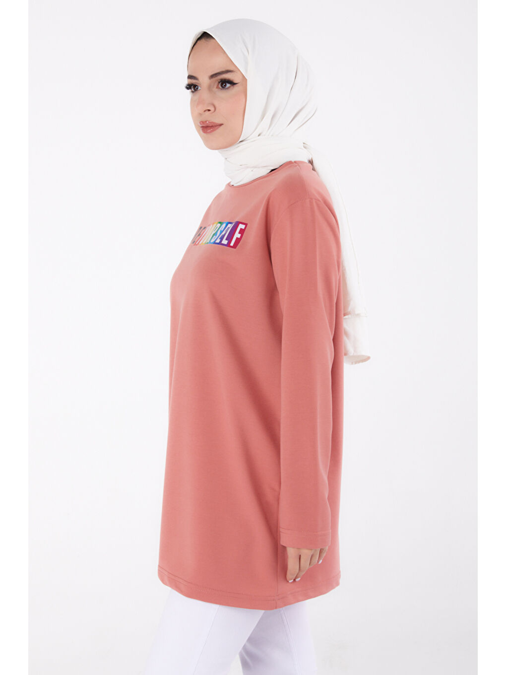 Pembe Baskılı Sweatshirt Gül - 13331-3