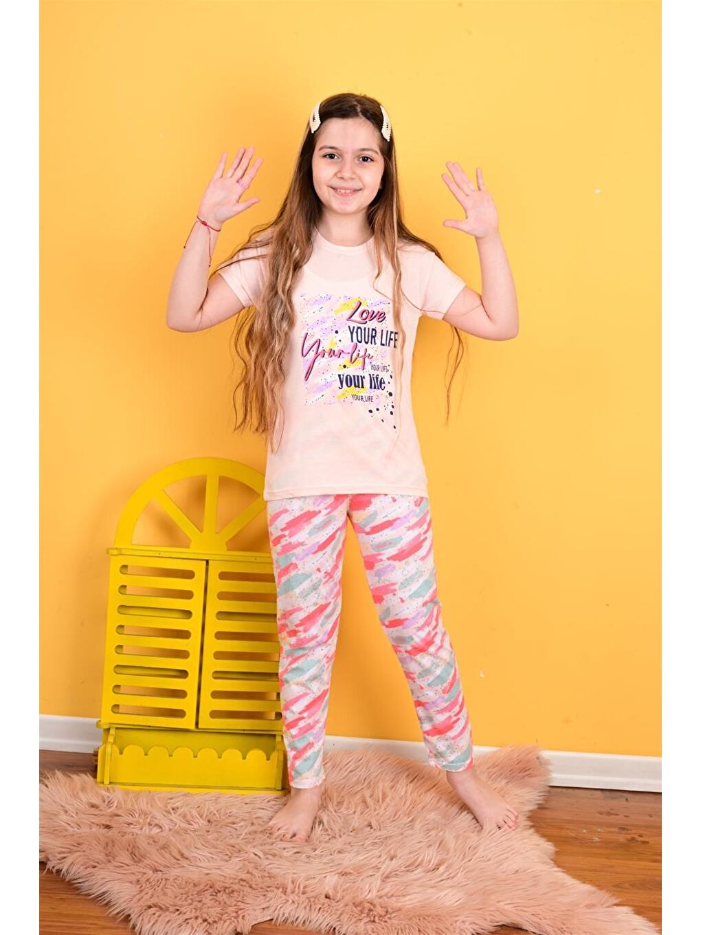 Pembe Kız Çocuk Kısa Kollu Pijama Takımı Your Life Somoın-2