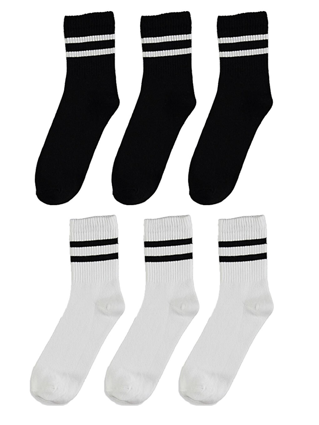 Renksiz 6'lı paket Pamuklu Çizgili Yarım Konç erkek - Kadın Unisex Çorap