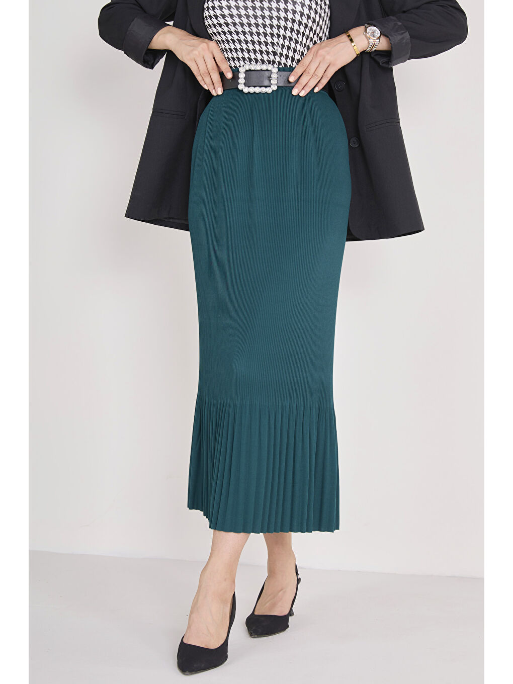 Yeşil Piliseli Etek Zumrut - 23027-1