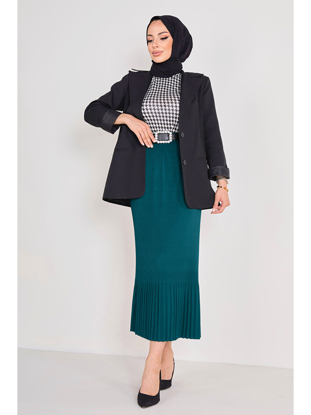 Yeşil Piliseli Etek Zumrut - 23027-2