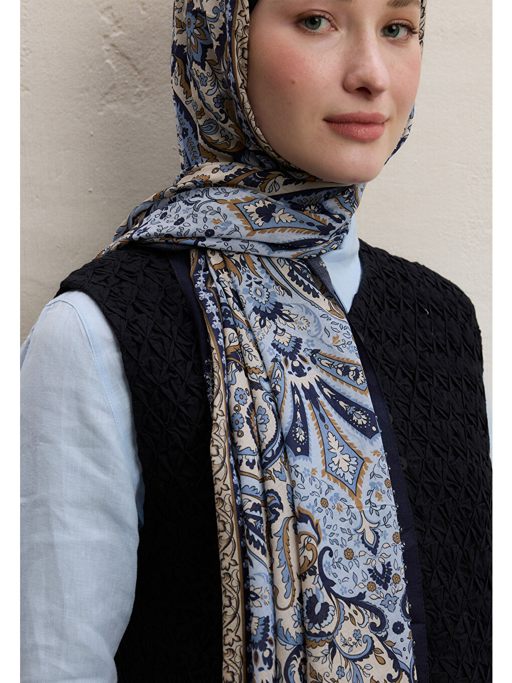 Elegant Desen Şal Mavi-1