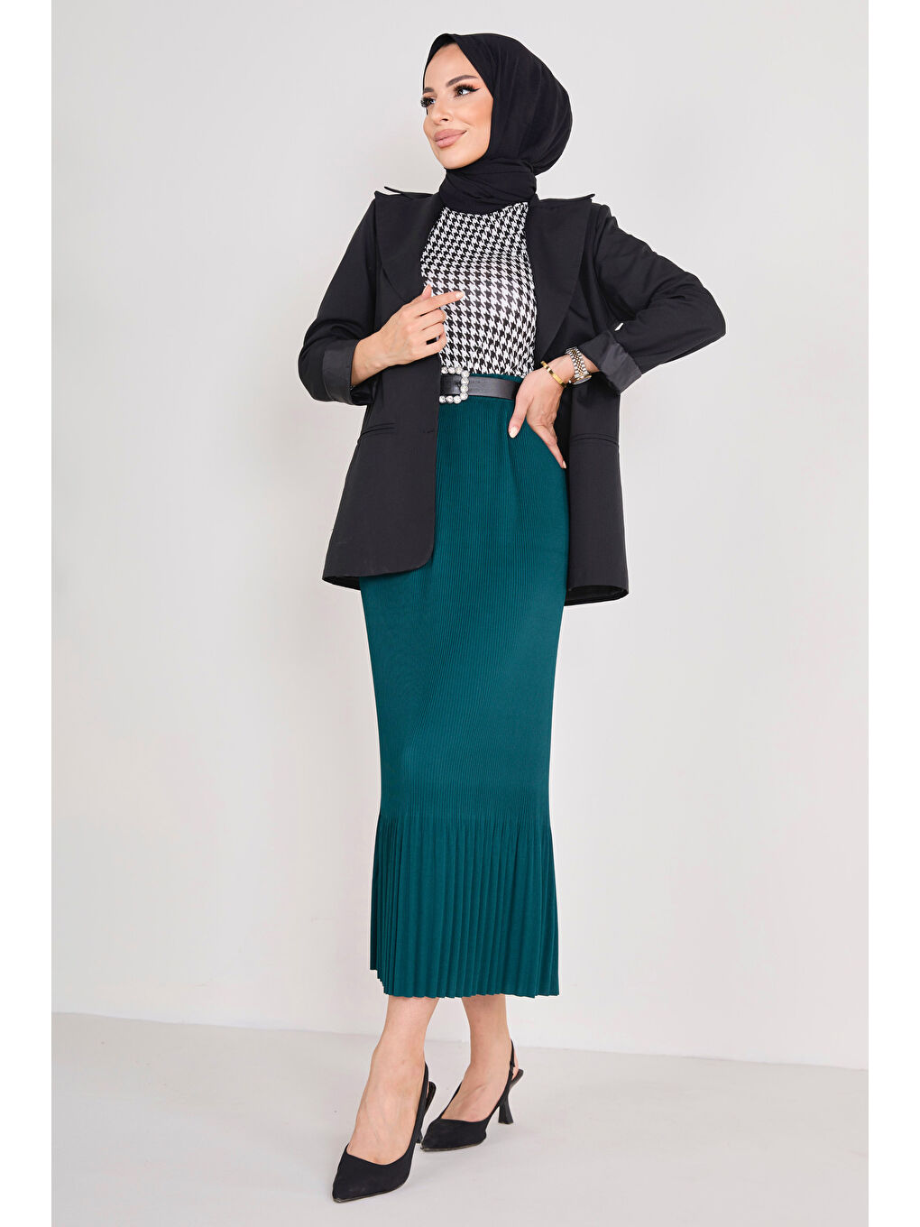 Yeşil Piliseli Etek Zumrut - 23027-3