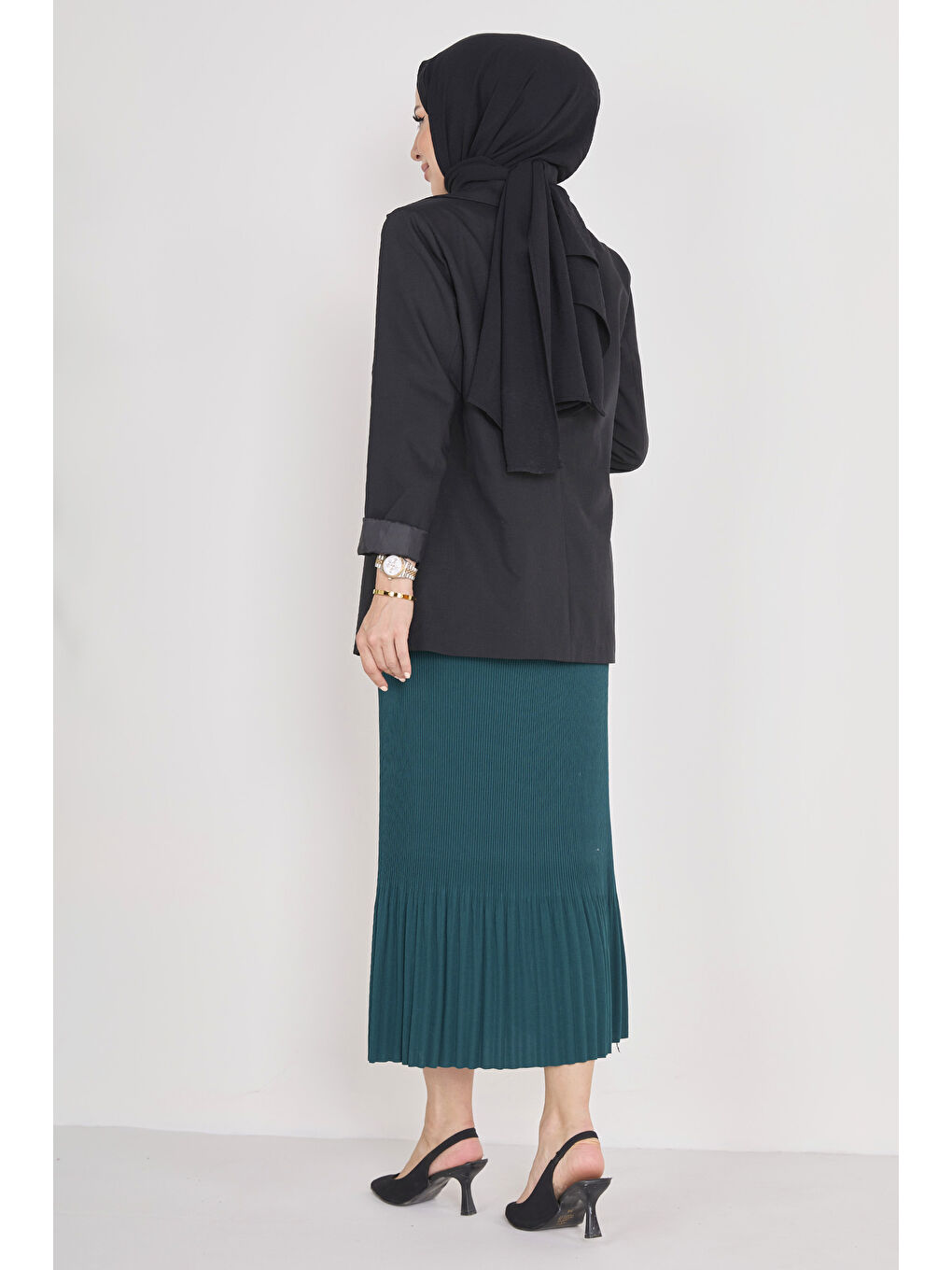 Yeşil Piliseli Etek Zumrut - 23027-4