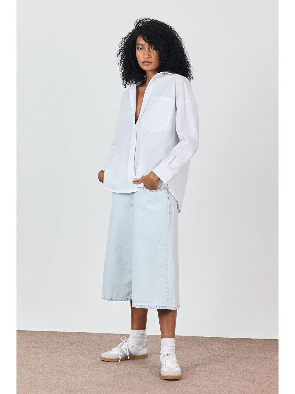Beyaz %100 Pamuk Oversize Gömlek-2