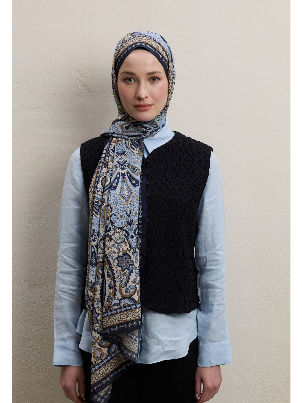 Elegant Desen Şal Mavi-2