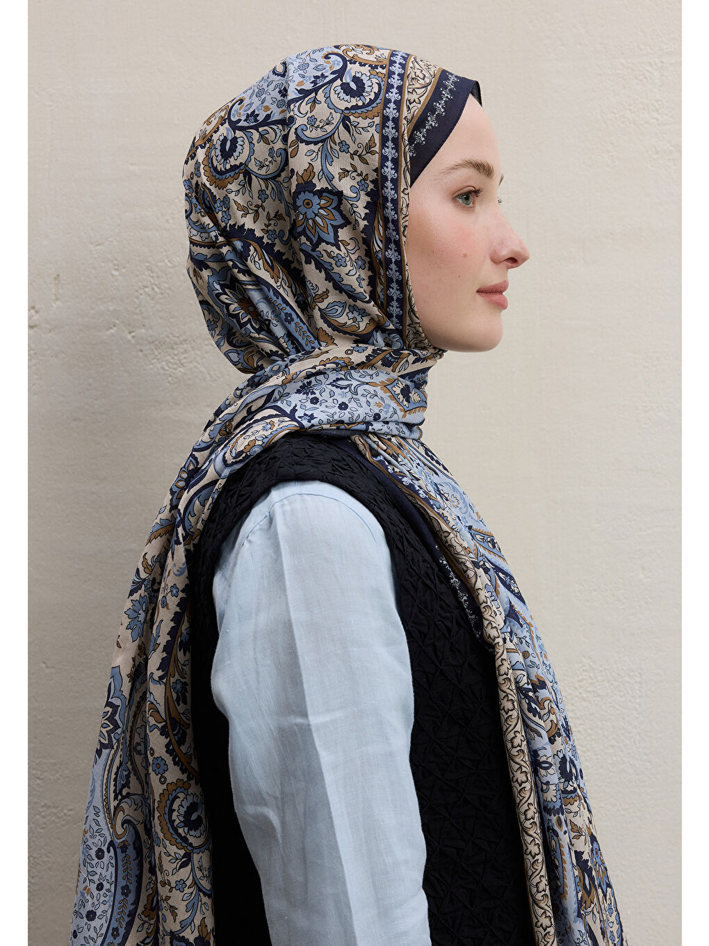 Elegant Desen Şal Mavi-3