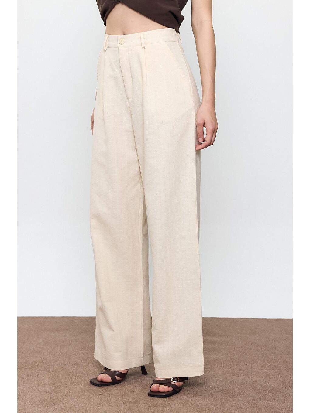 Bej %100 Pamuk Dad Fit Pantolon-2