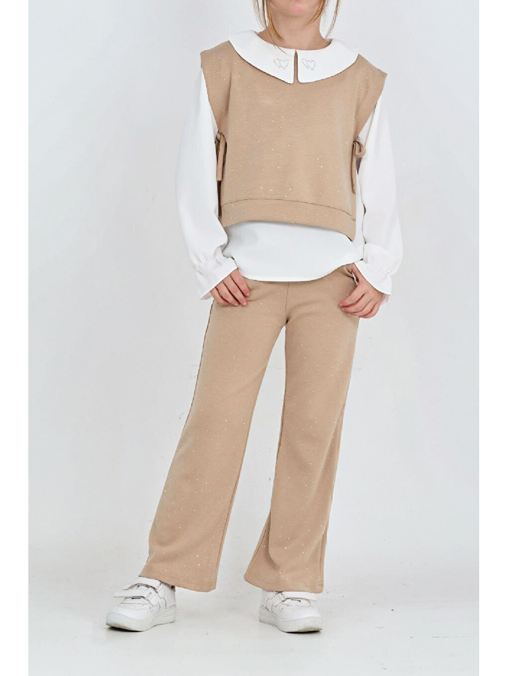 Ekru Kız Çocuk 3'lü Takım (Pantolon+Yelek+Bluz) 12429-1