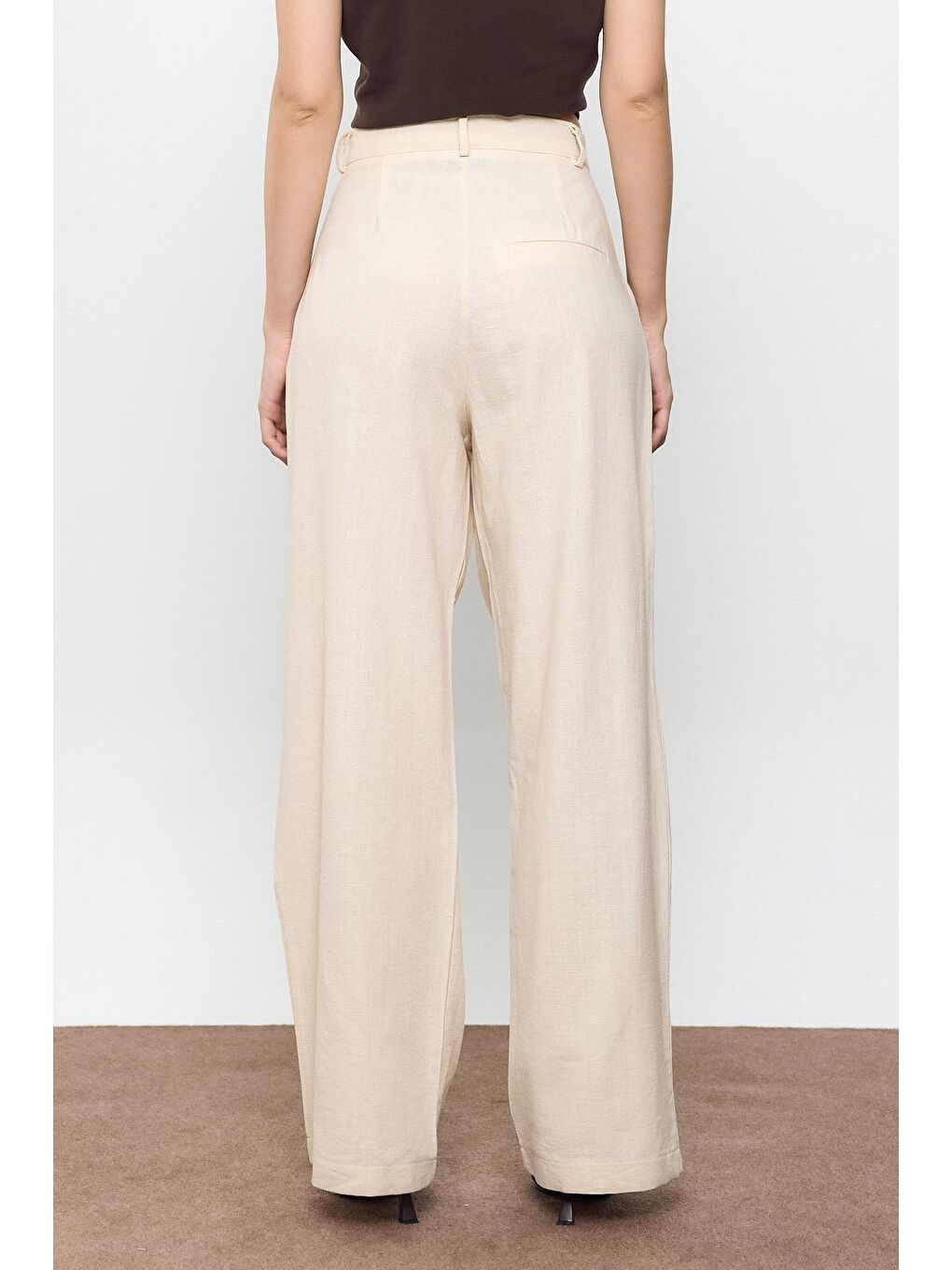 Bej %100 Pamuk Dad Fit Pantolon-5