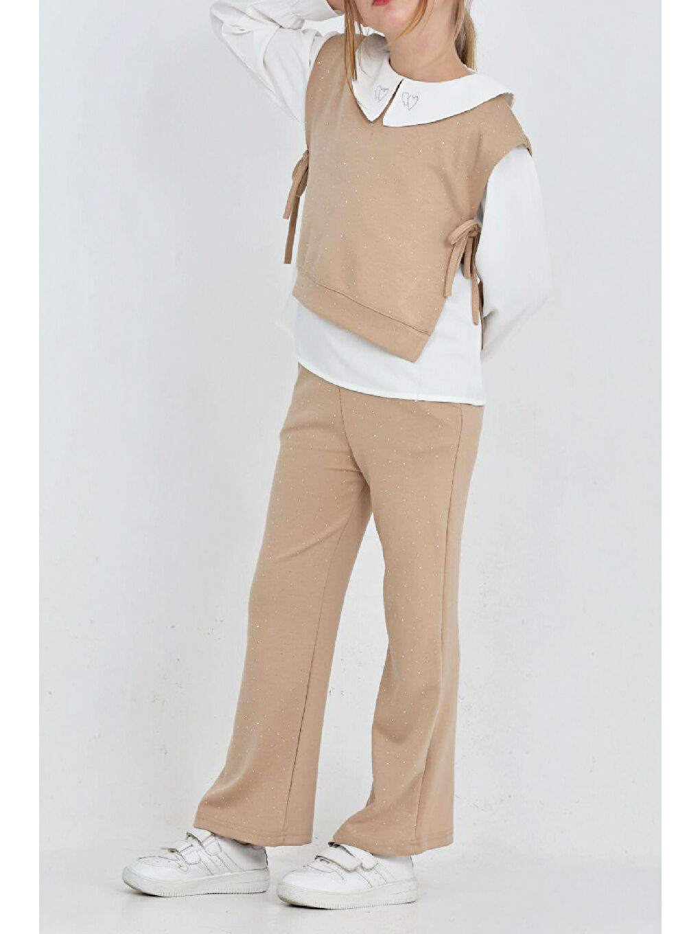 Ekru Kız Çocuk 3'lü Takım (Pantolon+Yelek+Bluz) 12429-2