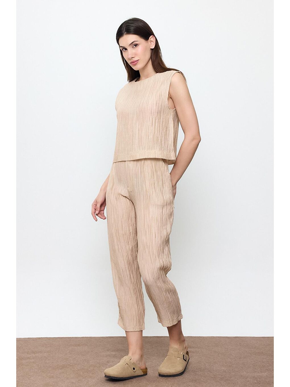 Bej Fitilli Havuç Pantolon-1