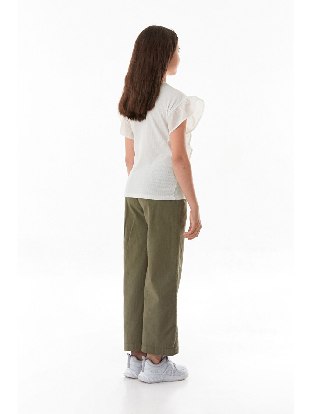 Ekru Fitilli Yanları Volanlı Kız Çocuk Bluz-2