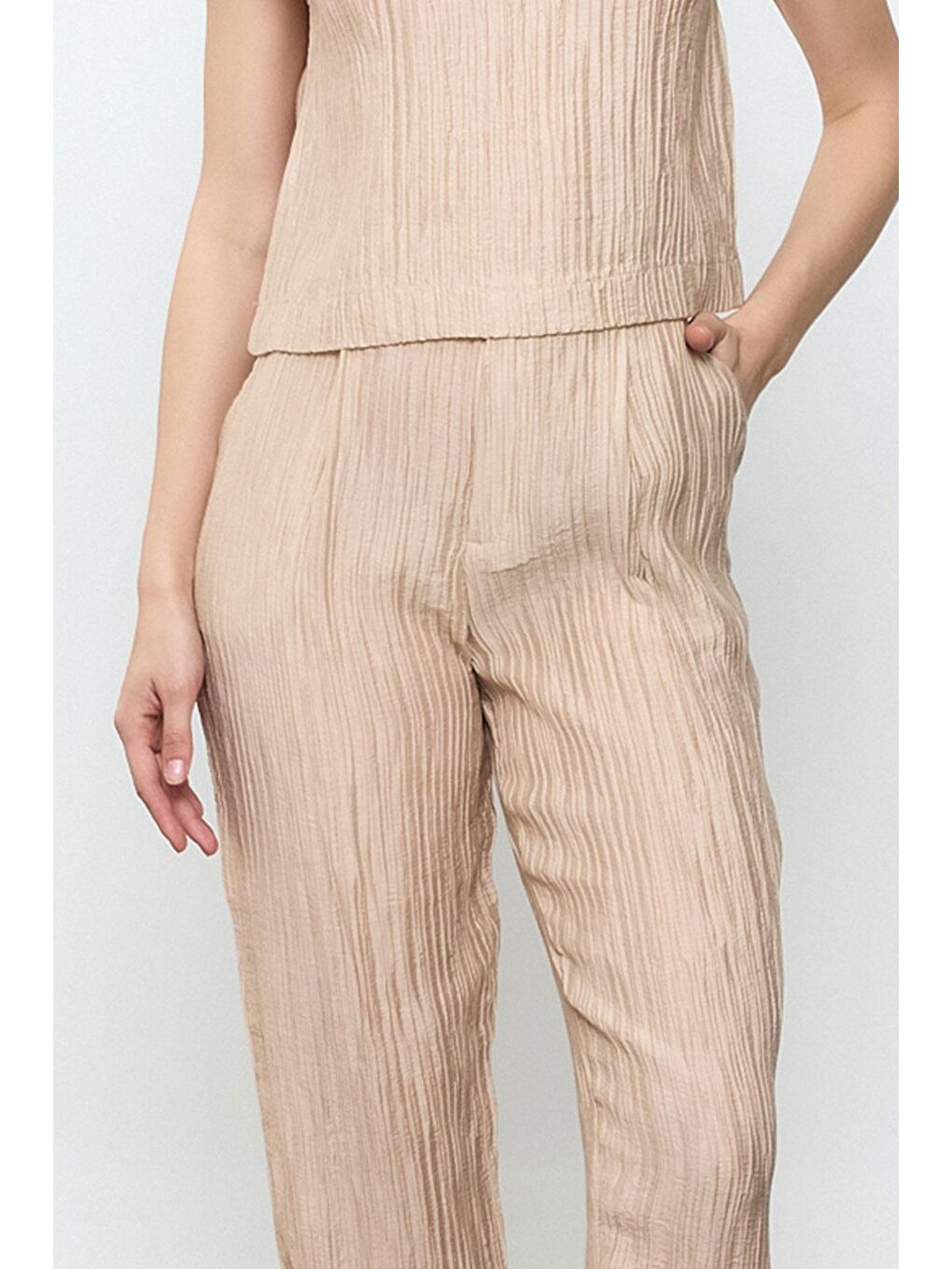 Bej Fitilli Havuç Pantolon-2