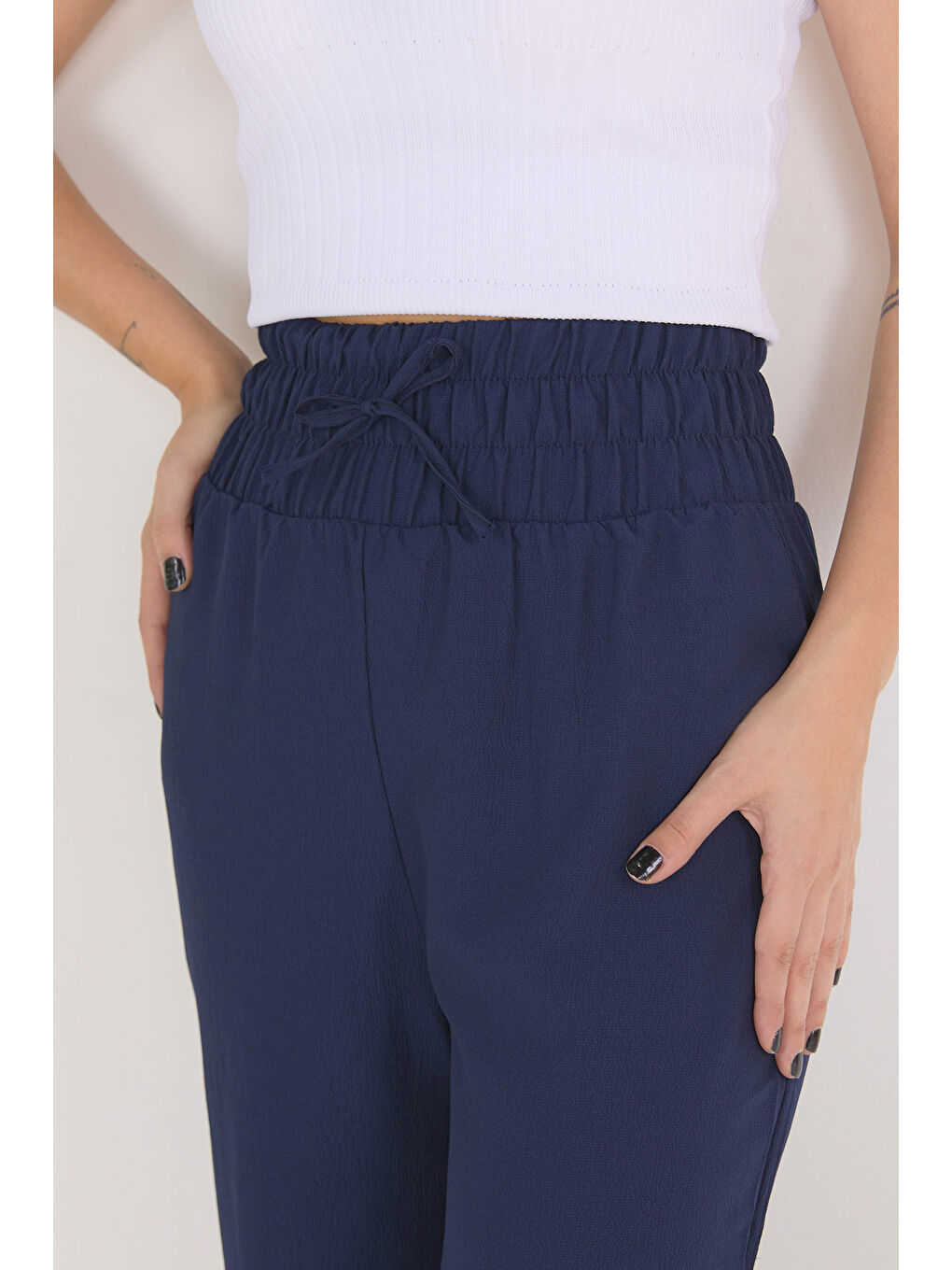 Beli Lastikli Pantolon Lacivert - 27074-4