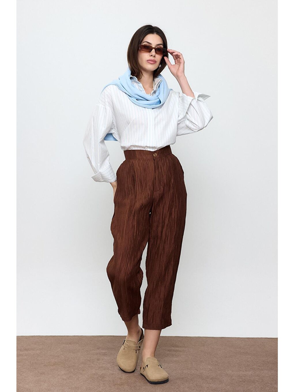 Kahverengi Fitilli Havuç Pantolon-1