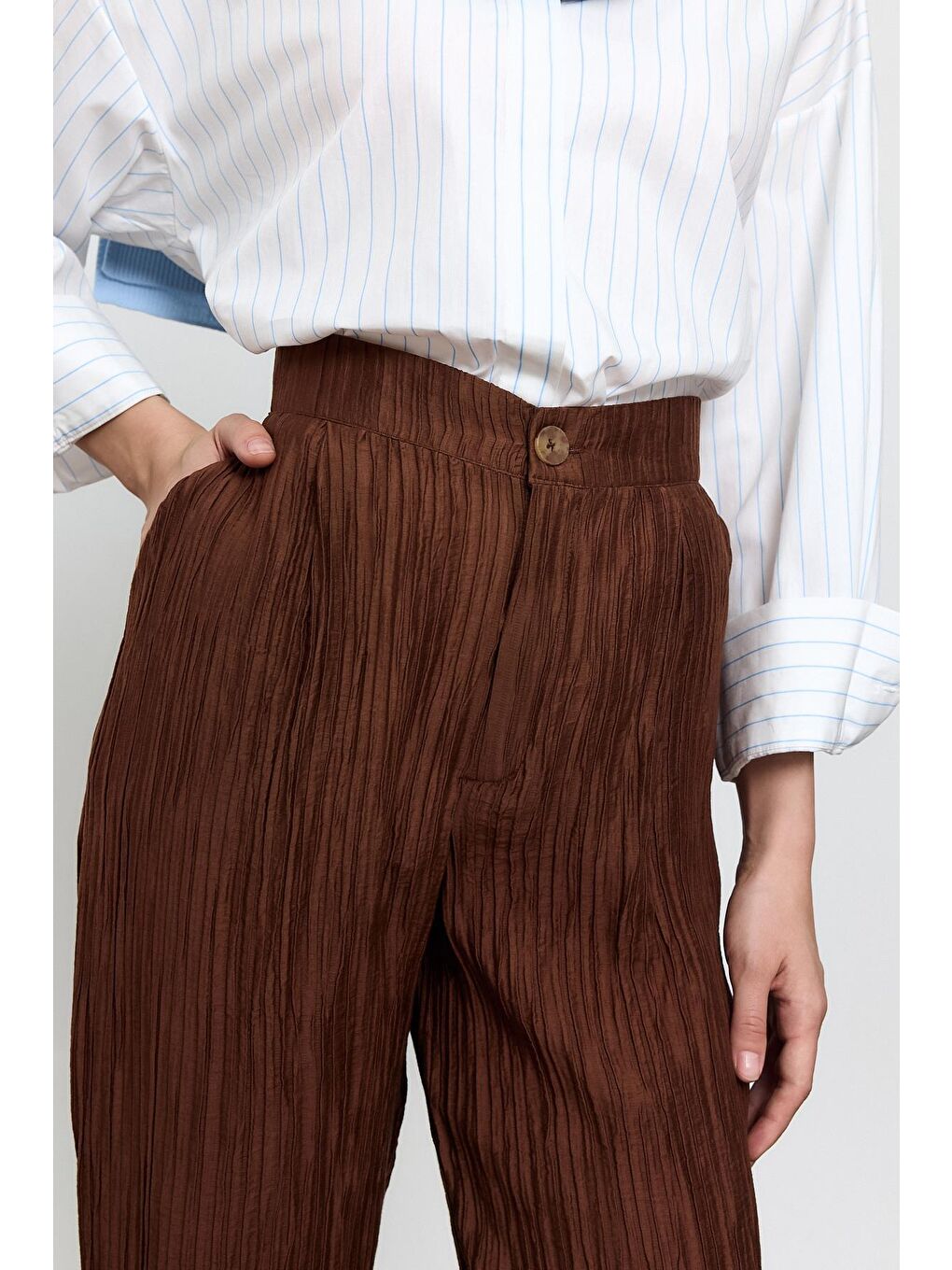 Kahverengi Fitilli Havuç Pantolon-3