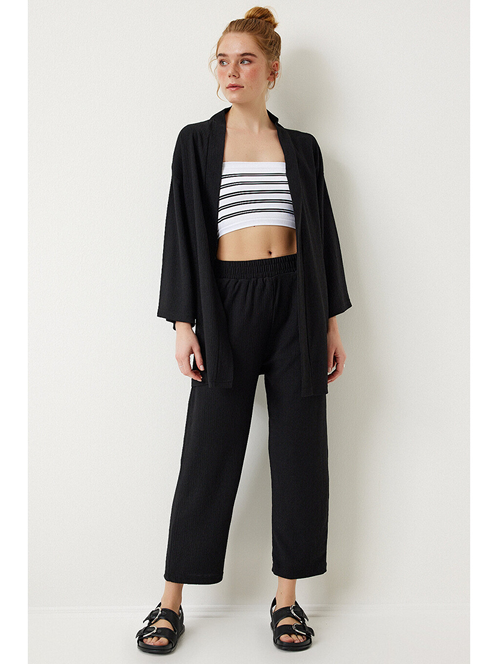 Siyah Örme Kimono Pantolon Takımı SİYAH LBY0001-1