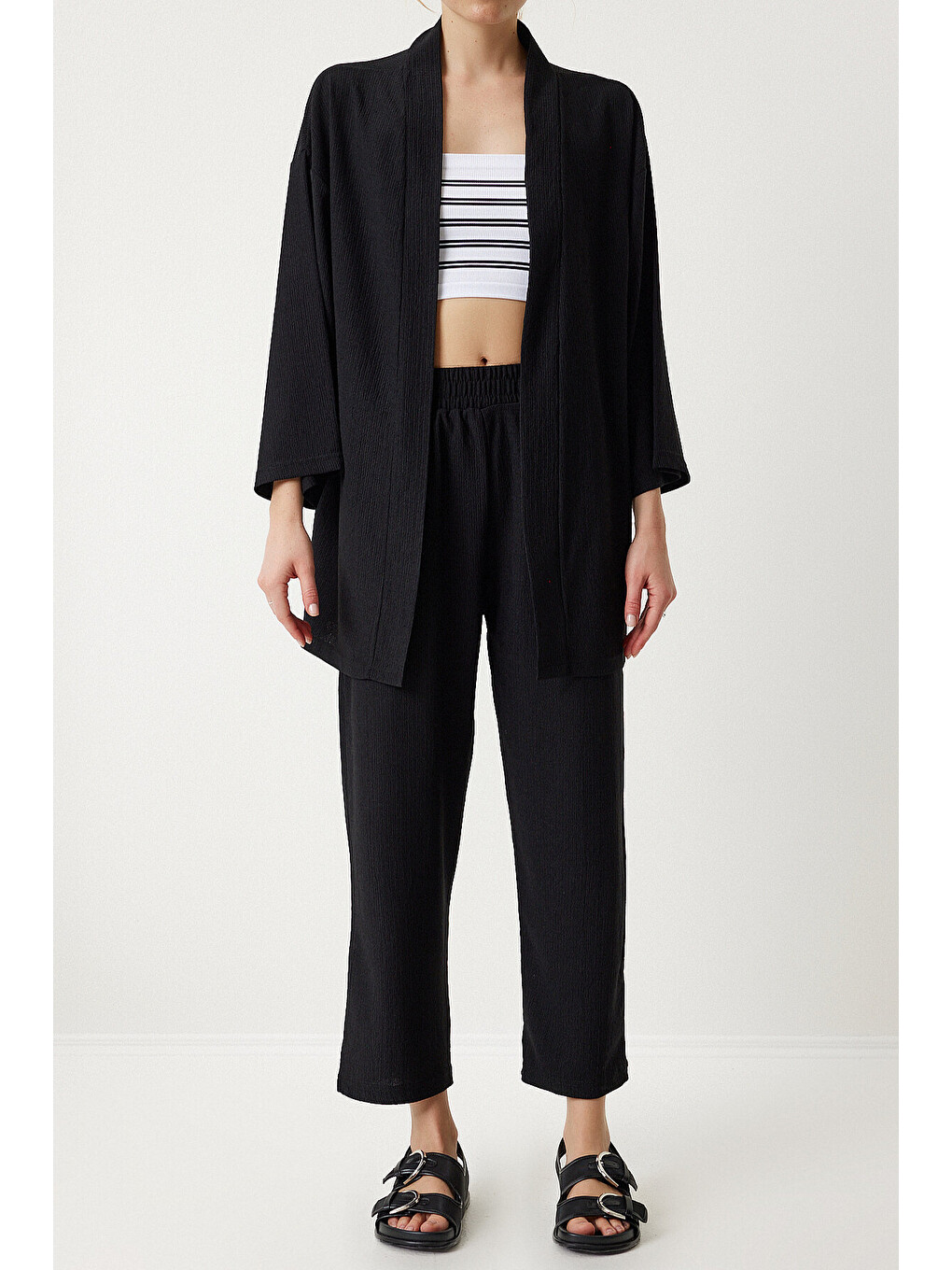 Siyah Örme Kimono Pantolon Takımı SİYAH LBY0001-2