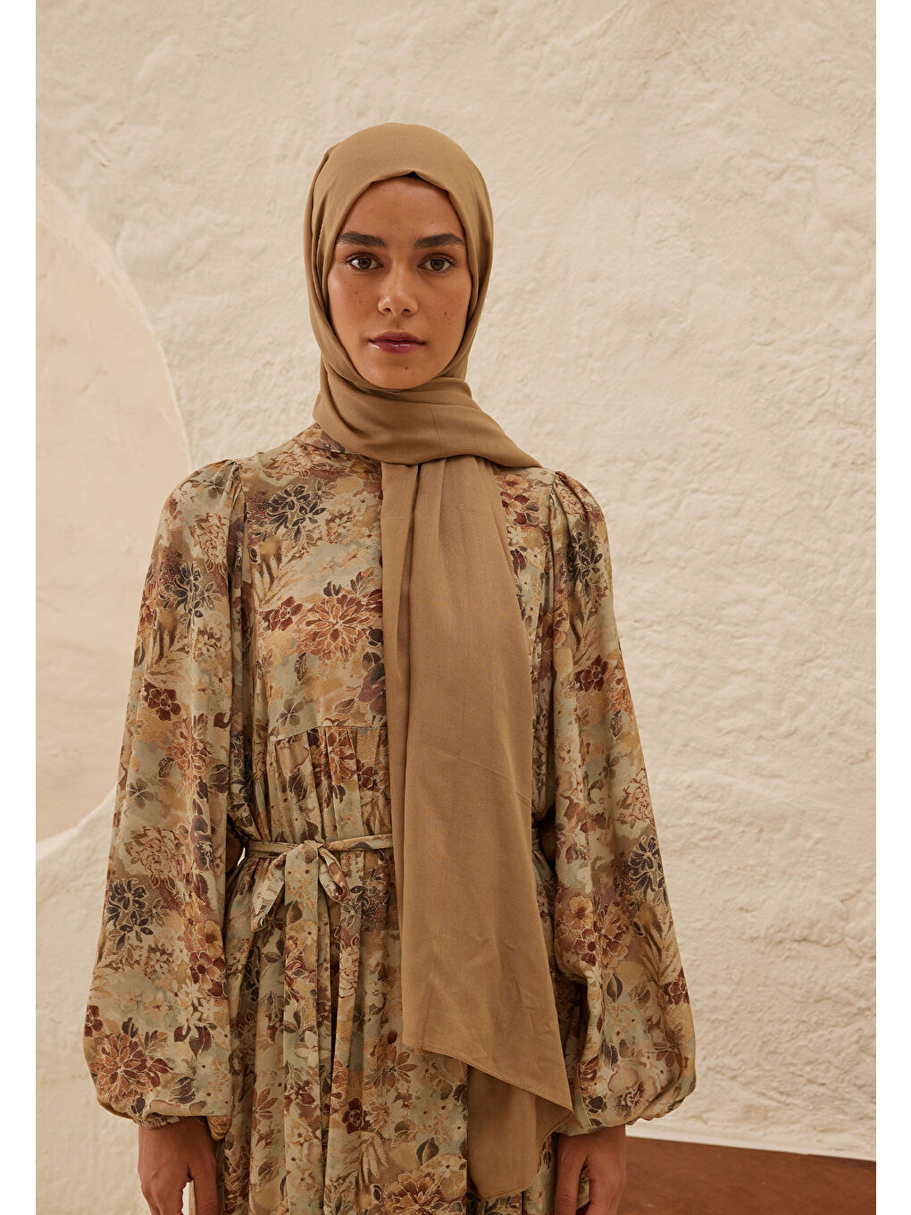 Kahverengi Rami Viskon Şal Bisküvi-3