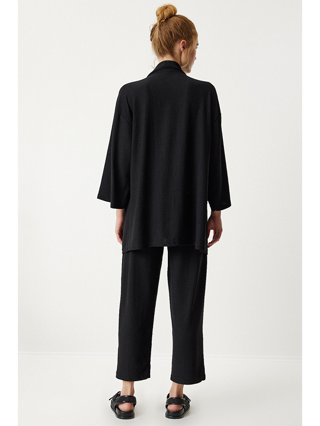 Siyah Örme Kimono Pantolon Takımı SİYAH LBY0001-4