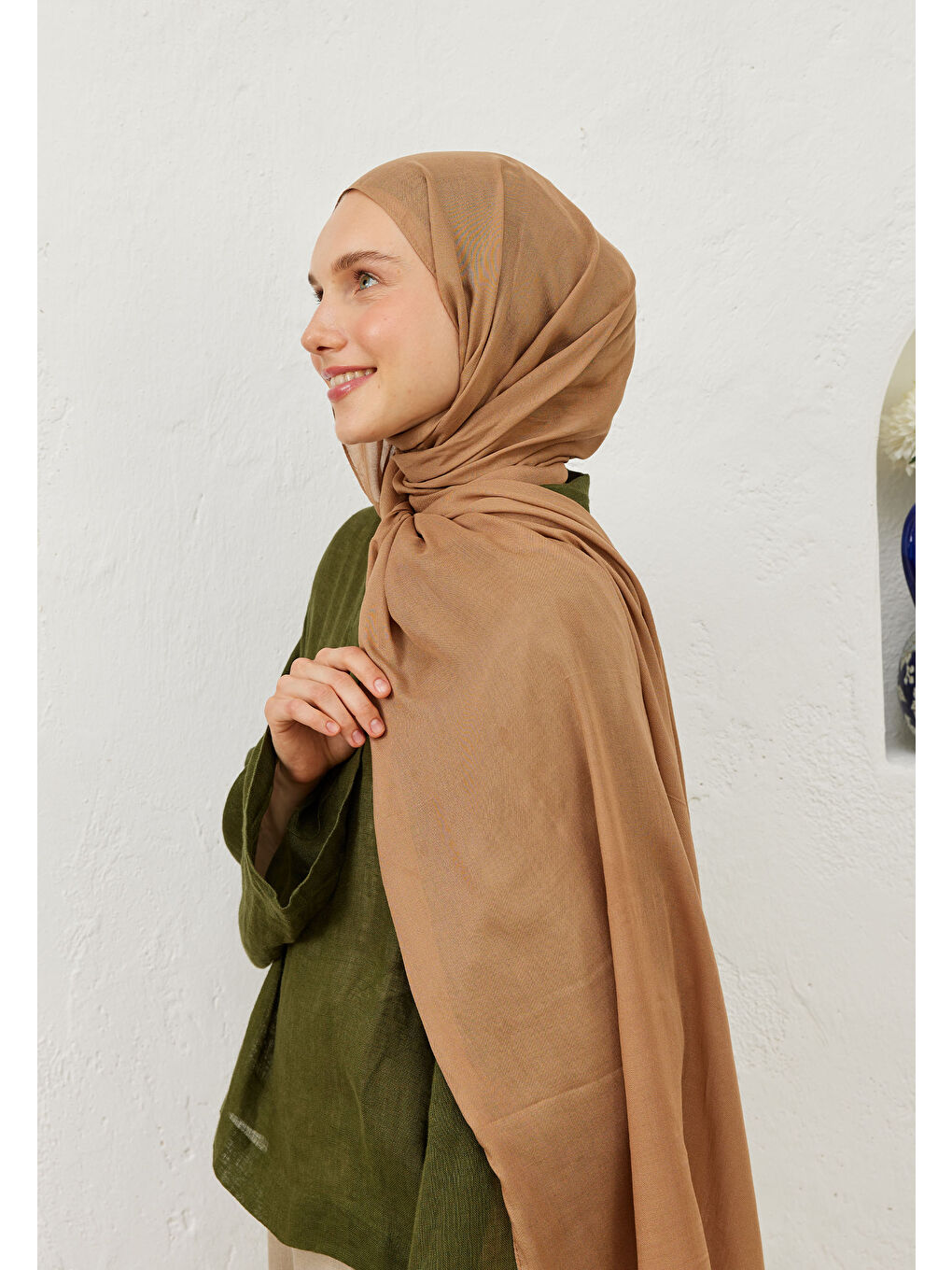 Kahverengi Rami Viskon Şal Bisküvi-4