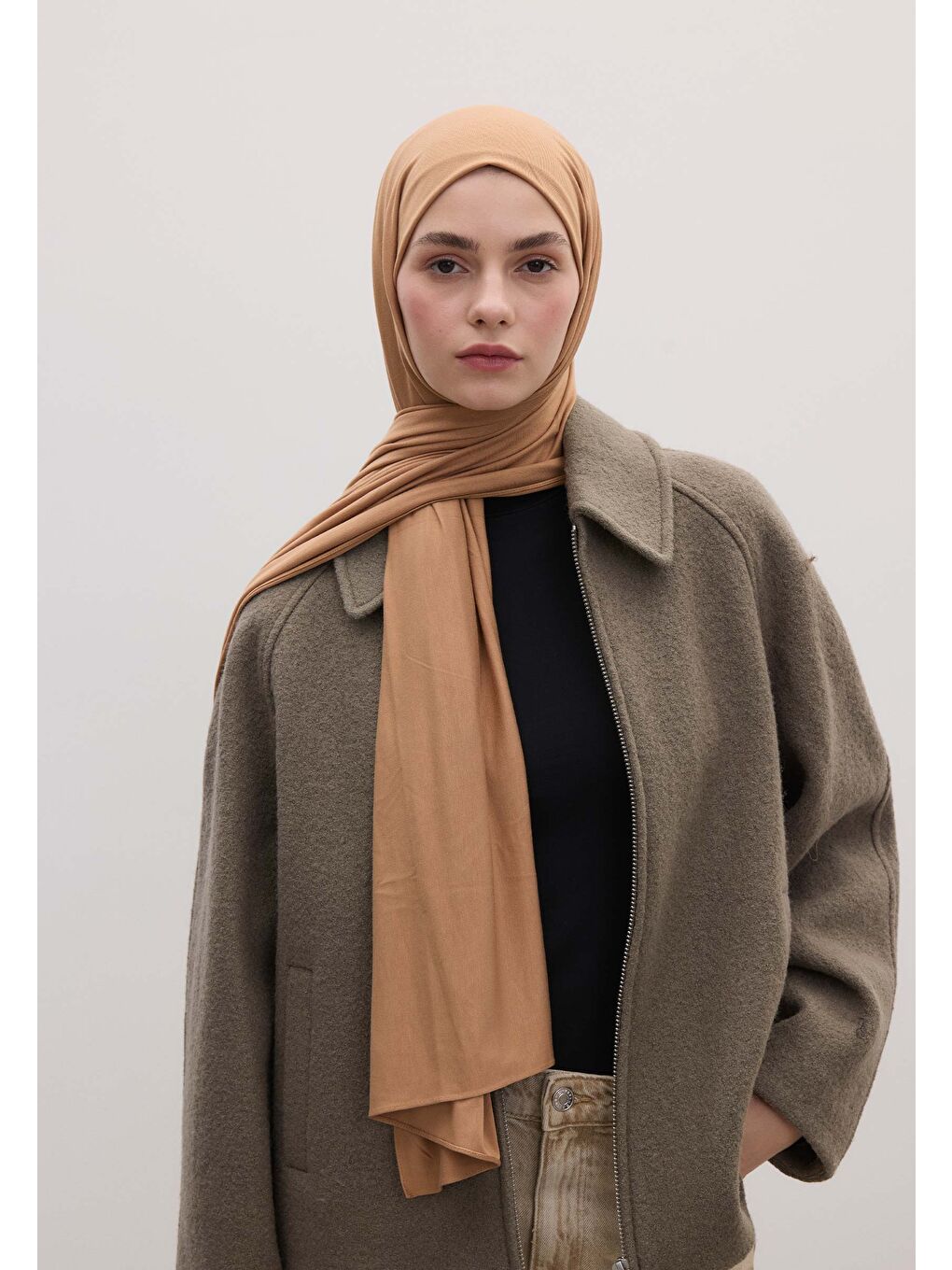 Bej Bambu Penye Şal Badem