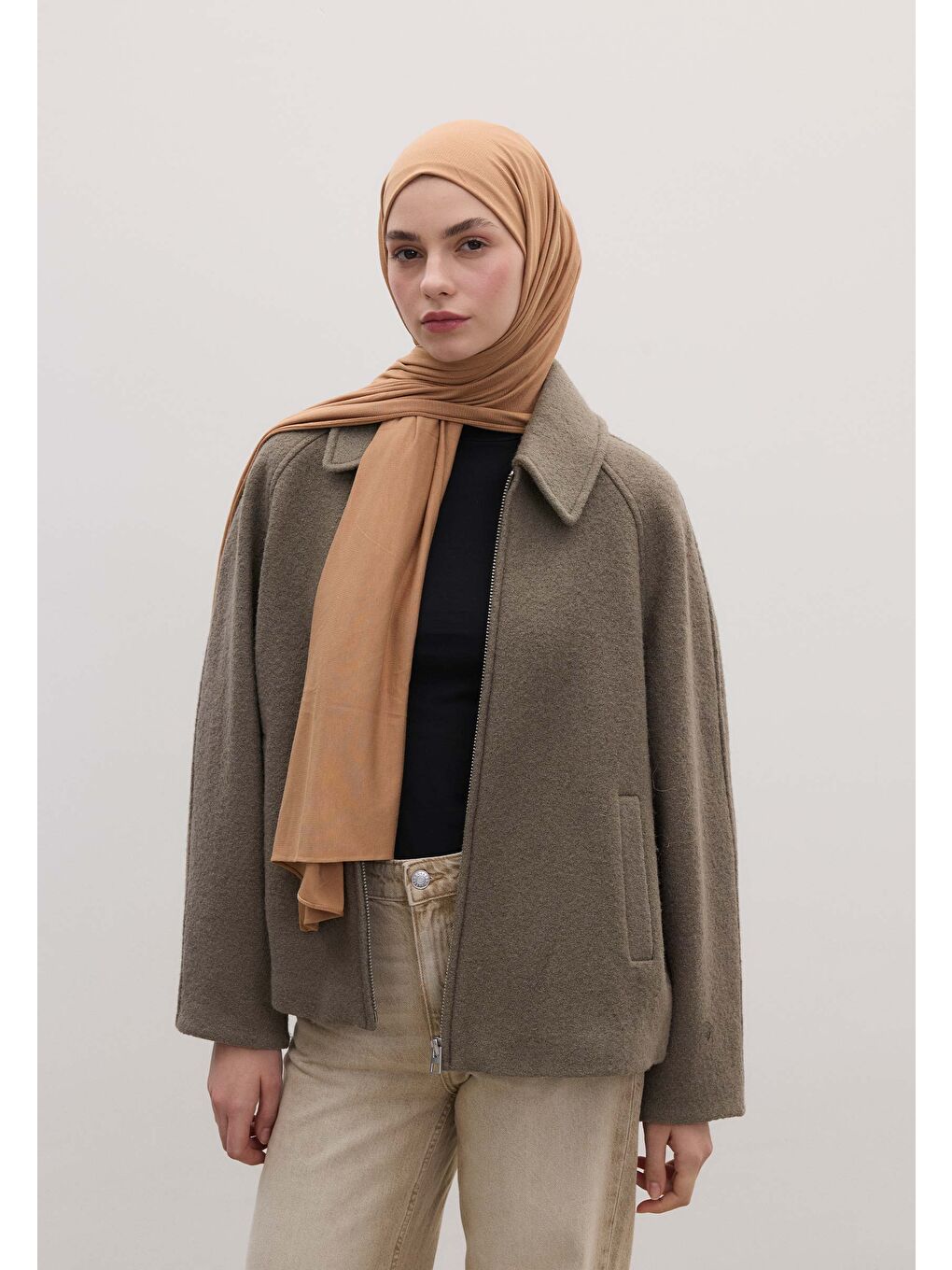 Bej Bambu Penye Şal Badem-1