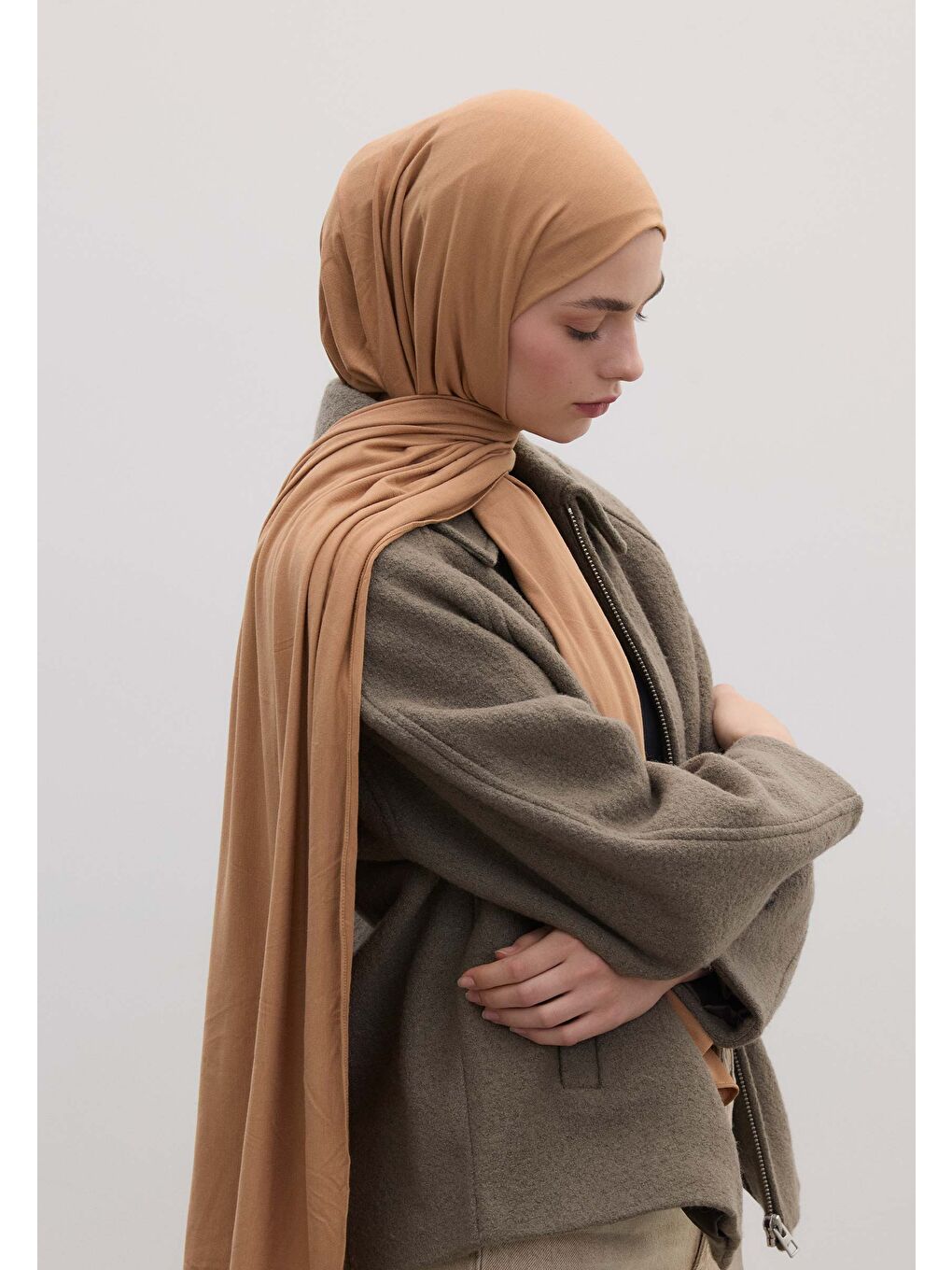 Bej Bambu Penye Şal Badem-2