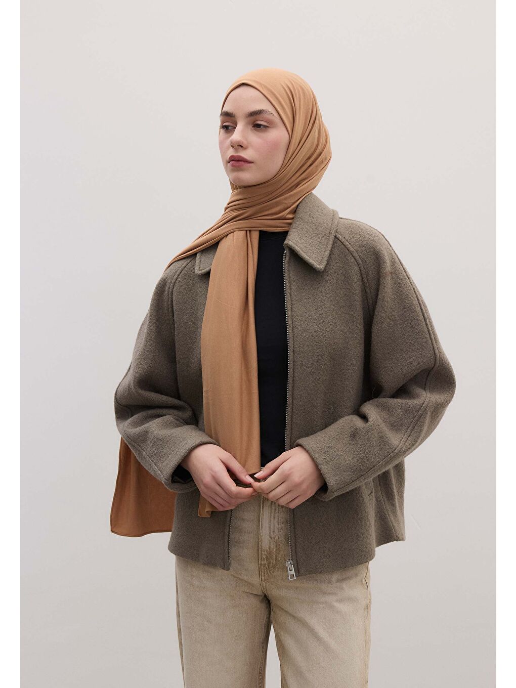 Bej Bambu Penye Şal Badem-3