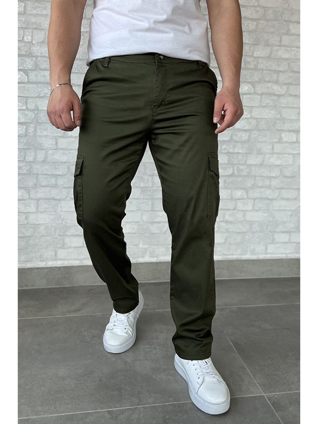 Haki Erkek Kargo Cepli Düz Paça Pantolon