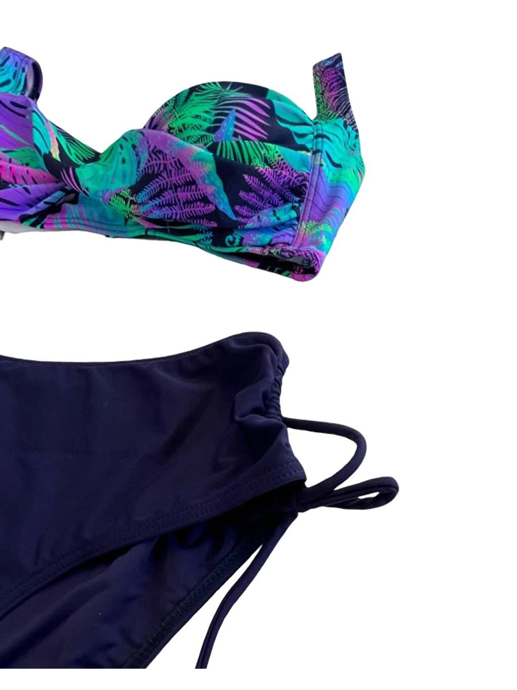 Kadın Lacivert Turkuaz Desenli Astarlı Bikini Takımı HZL25S-LC3832-1