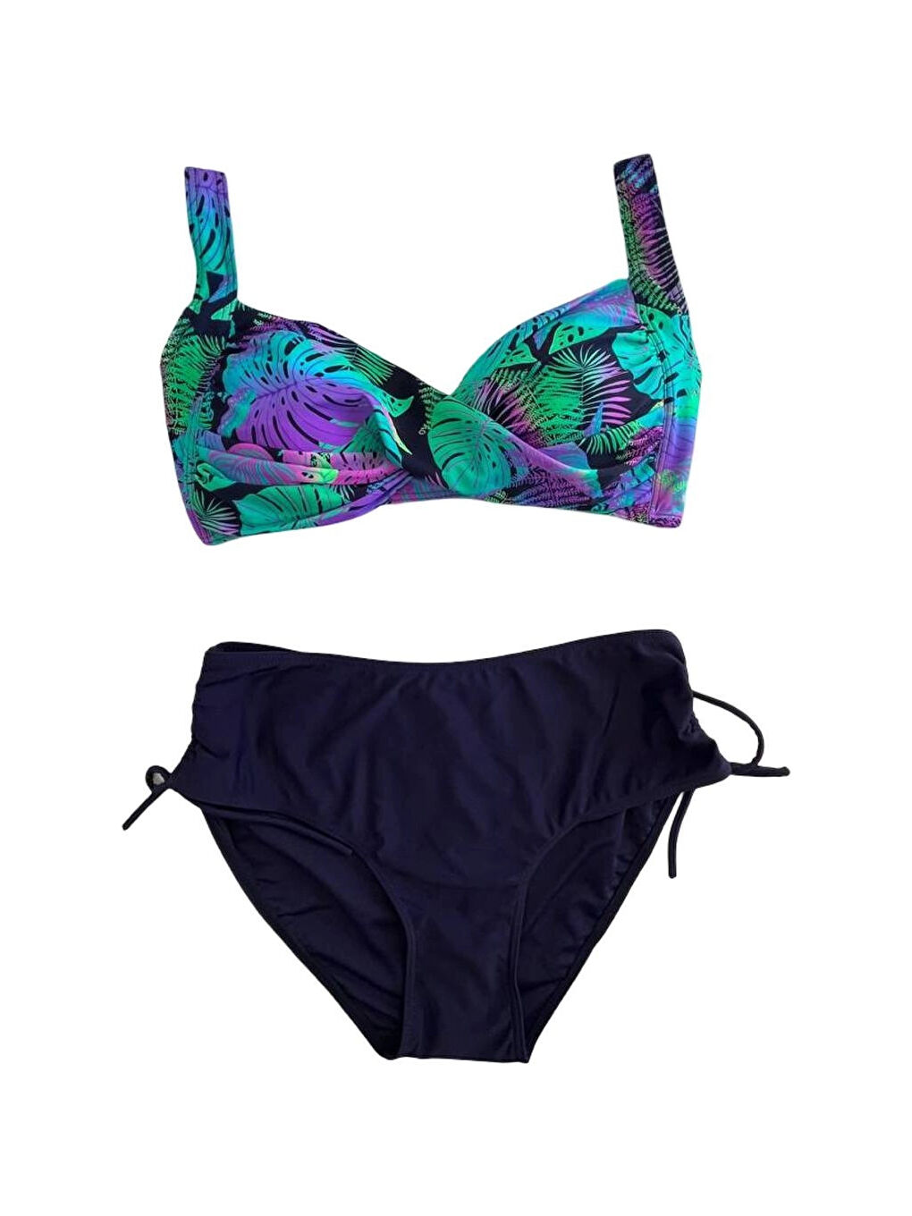 Kadın Lacivert Turkuaz Desenli Astarlı Bikini Takımı HZL25S-LC3832-2