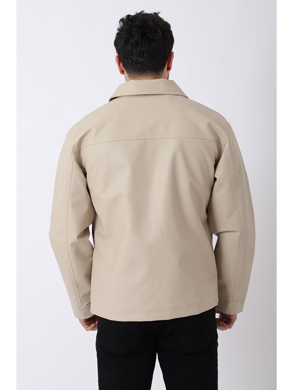 Ekru Torba Cepli Yakalı Suni Deri Mont PLDP 2997_50444-4