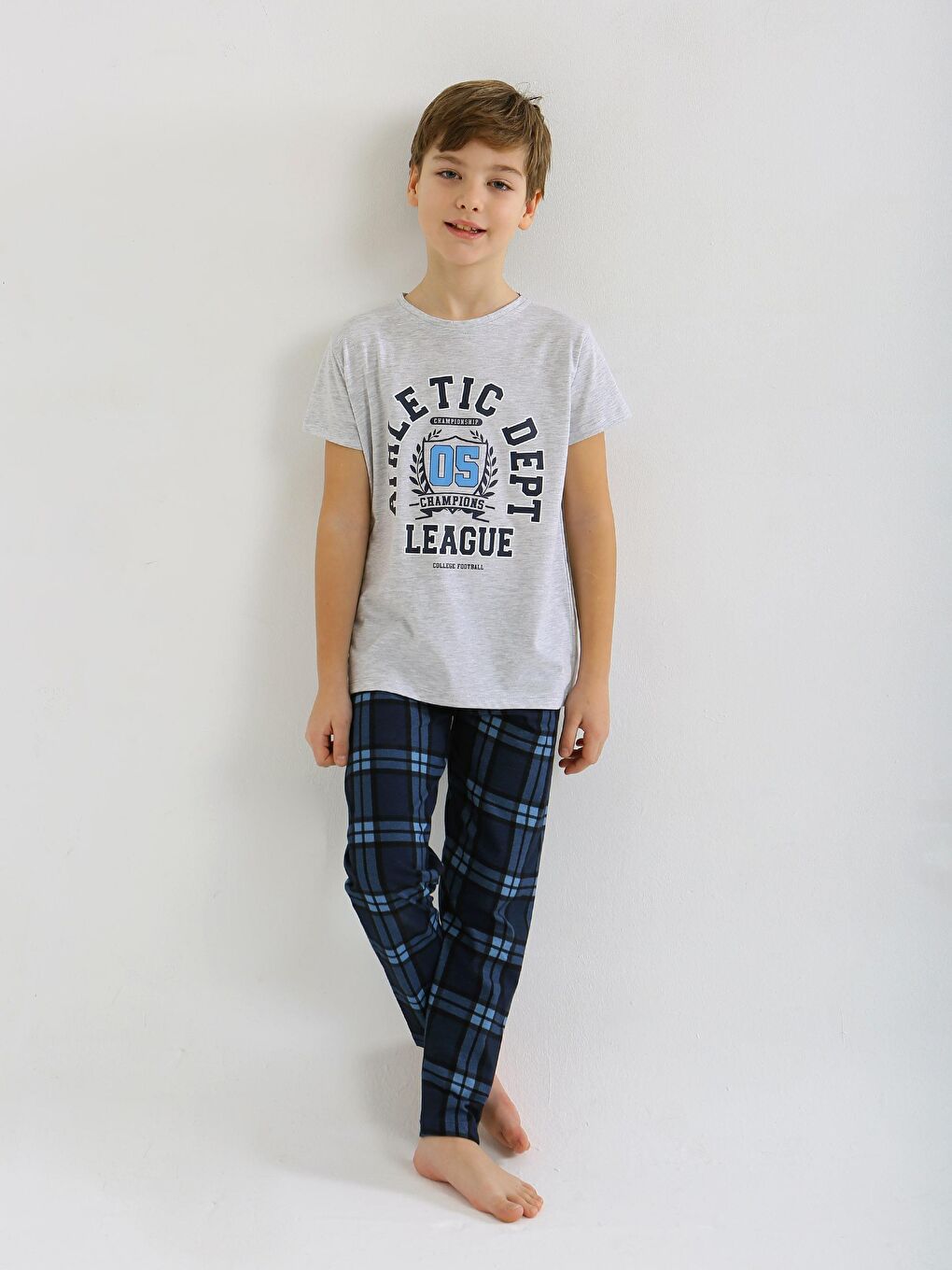 Beyaz Erkek Çocuk Kısa Kollu %100 Pamuklu Pijama Takımı League-1