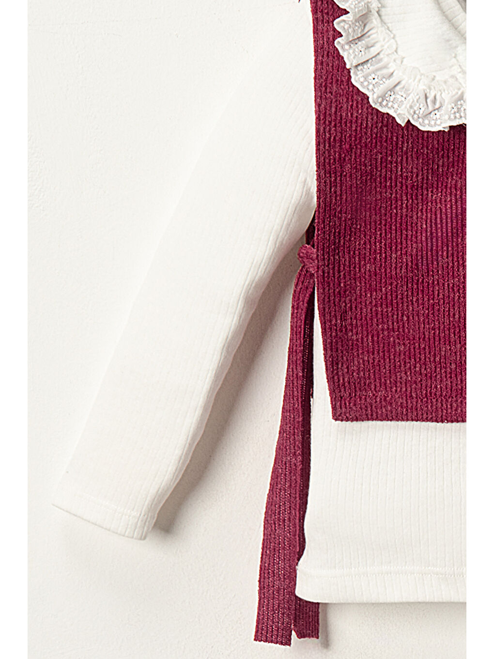 Bordo Kız Çocuk Bluzlu Süveterli Pantolonlu Üçlü Takım TKM.1004-3