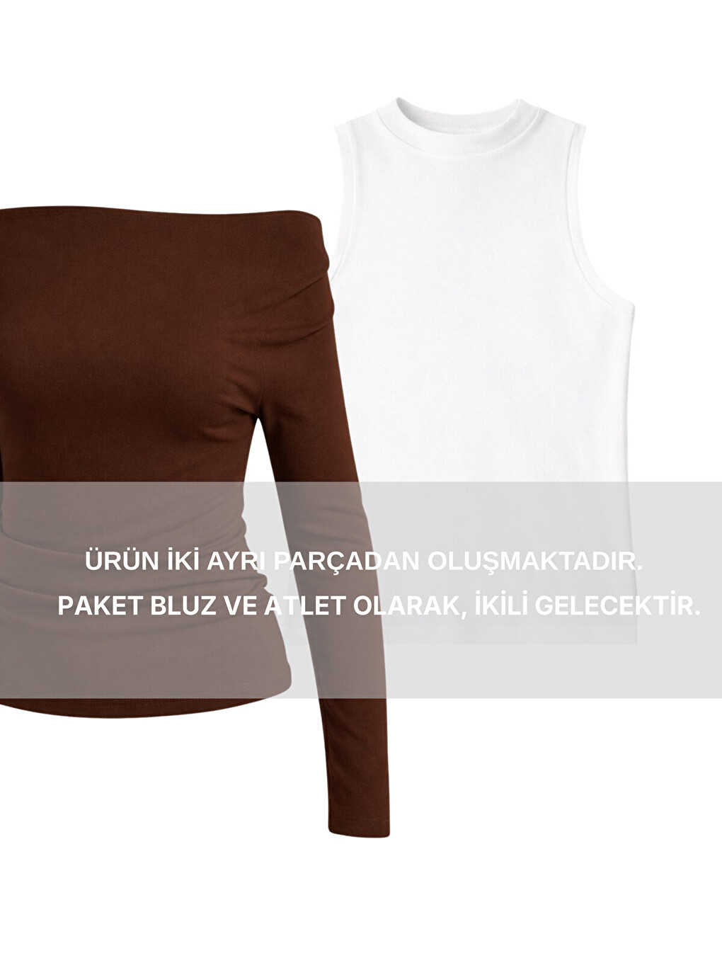Kahverengi Açık Omuzlu Atletli Örme Bluz KAHVERENGİ LAX0009-3