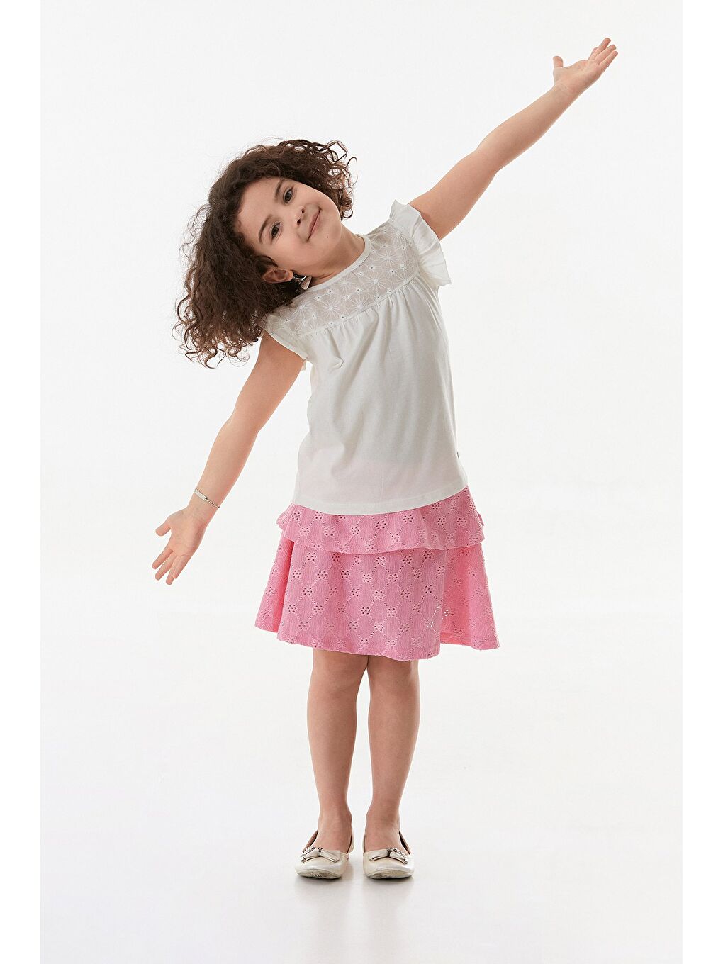 Ekru Dantel Detaylı Kız Çocuk Bluz-2