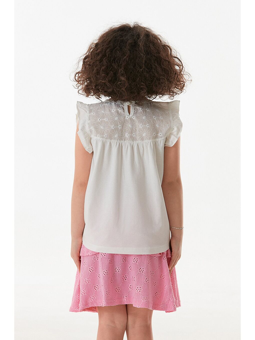 Ekru Dantel Detaylı Kız Çocuk Bluz-3