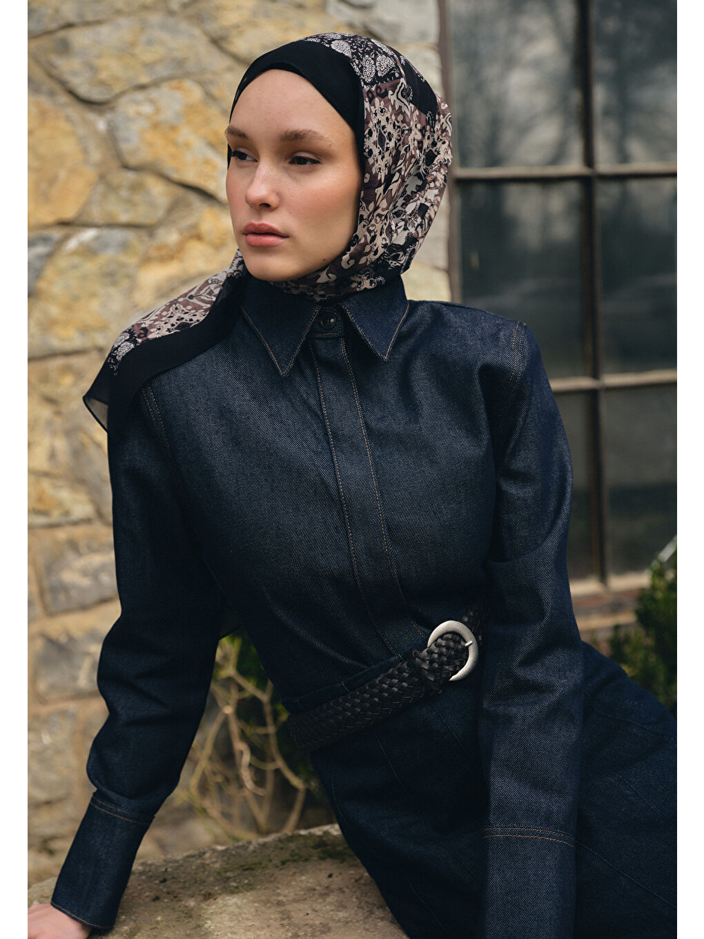 Ethnıc Fıgure Desen İpek Krep Şal Siyah