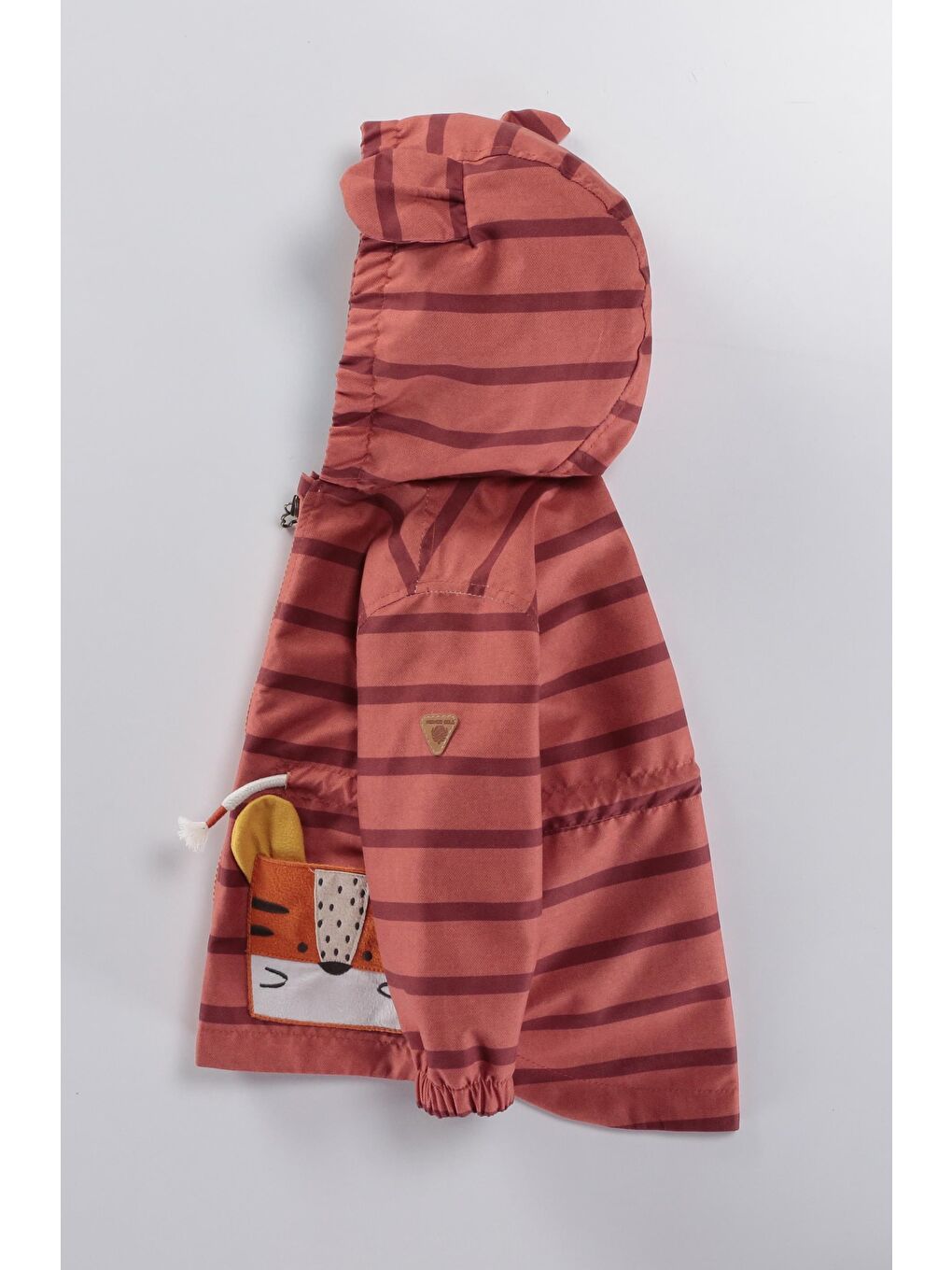 Karışık Unisex Çocuk Kaplan Desenli Kapüşonlu Kulak Detaylı Çizgili Yağmurluk-2