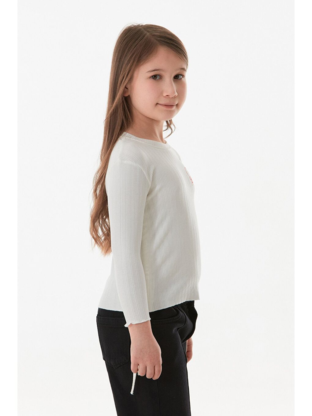 Ekru Fitilli Girl Power Baskılı Yanları Büzgülü Kız Çocuk Bluz-2