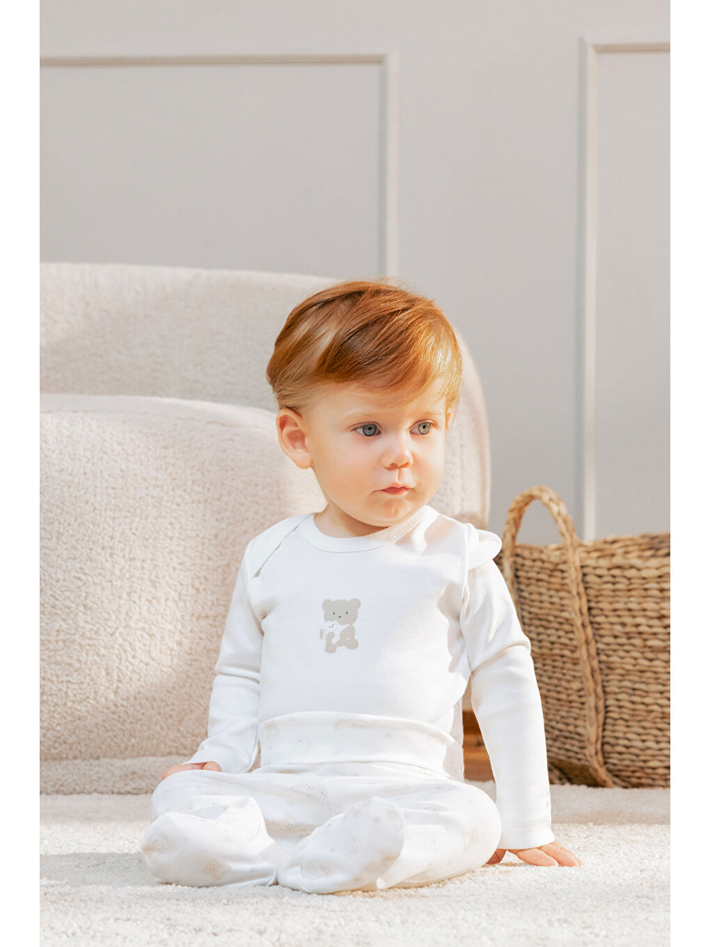 Ekru Unisex Bebek 2'li Patikli Pantolon