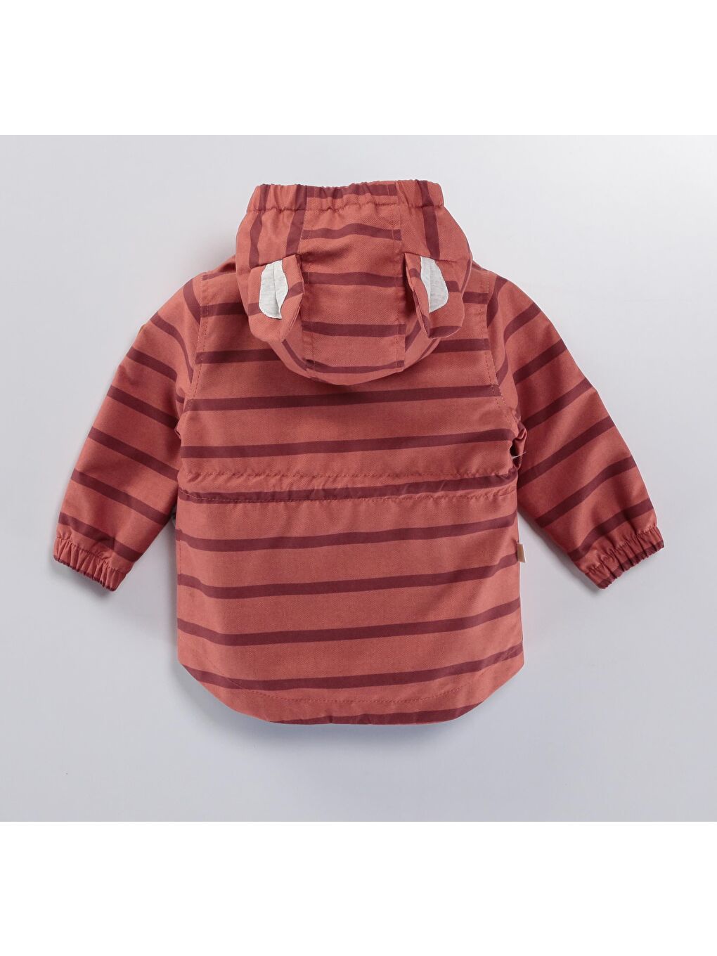 Karışık Unisex Çocuk Kaplan Desenli Kapüşonlu Kulak Detaylı Çizgili Yağmurluk-3