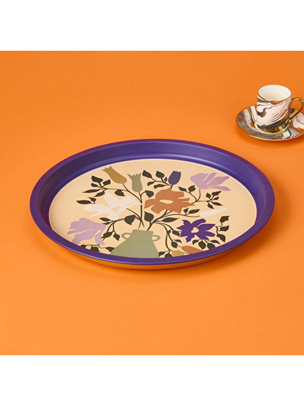 Çiçekli Tepsi - Mor - 35 cm