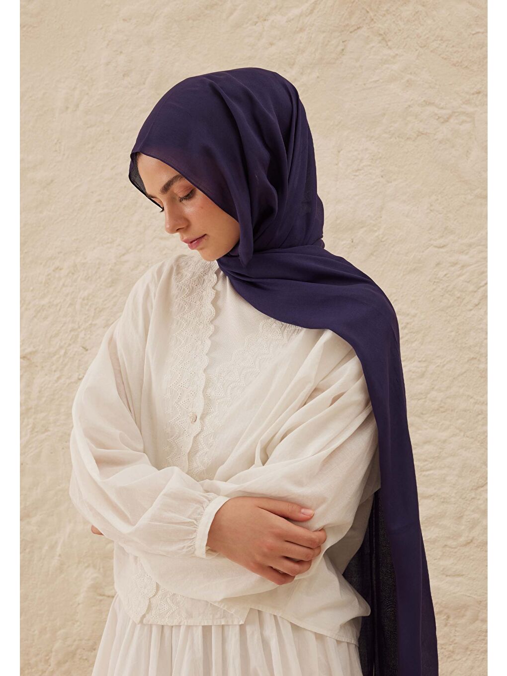 Rami Viskon Şal Patlıcan Moru-3