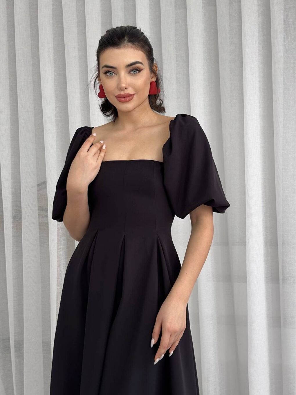 Siyah Benjamin Çan Etekli Midi Boy Elbise-2