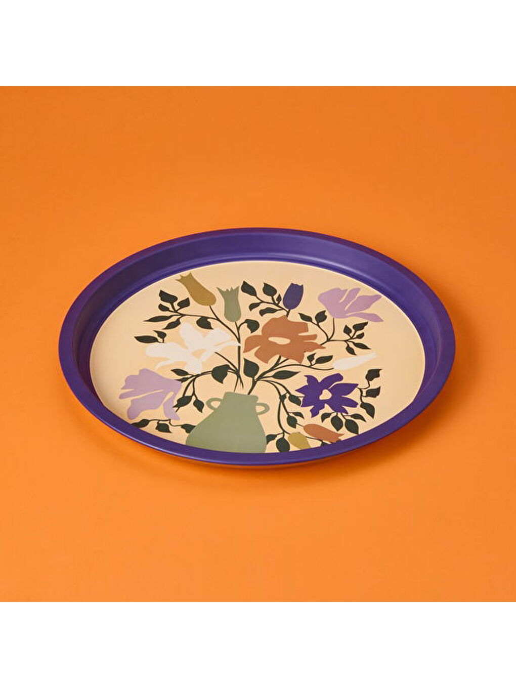 Çiçekli Tepsi - Mor - 35 cm-1