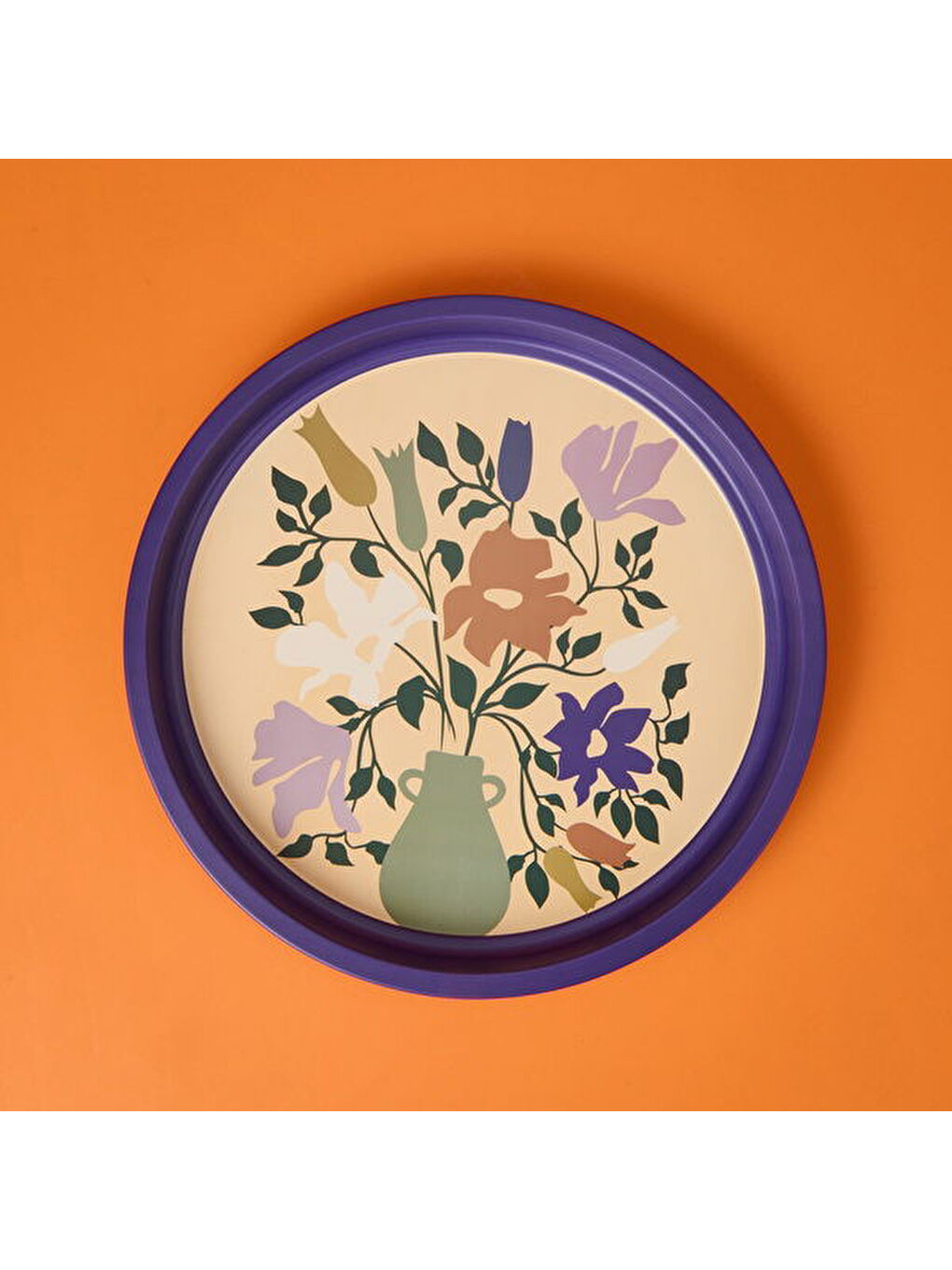 Çiçekli Tepsi - Mor - 35 cm-2